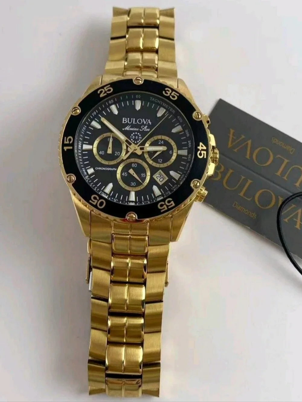 Bulova Marine Star Gold/Black Tone Chronograph Watch 98B406